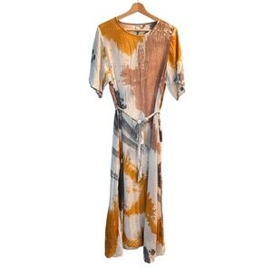 Osei Duro Tie-Dye hand made belted Maxi Dress L sustainable